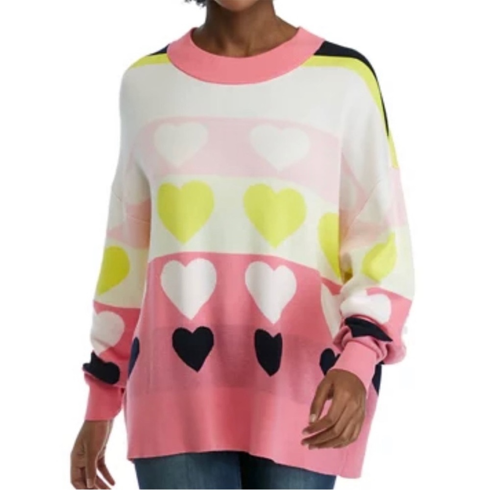 Crown & Ivy Bishop Sleeve Intarsia Heart Sweater Small Women’s Multicolor